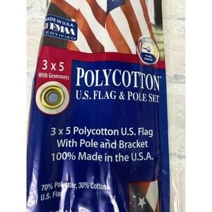 Polycotton US Flag and Pole Set 3x5 with Grommets and Bracket‎ Made in USA